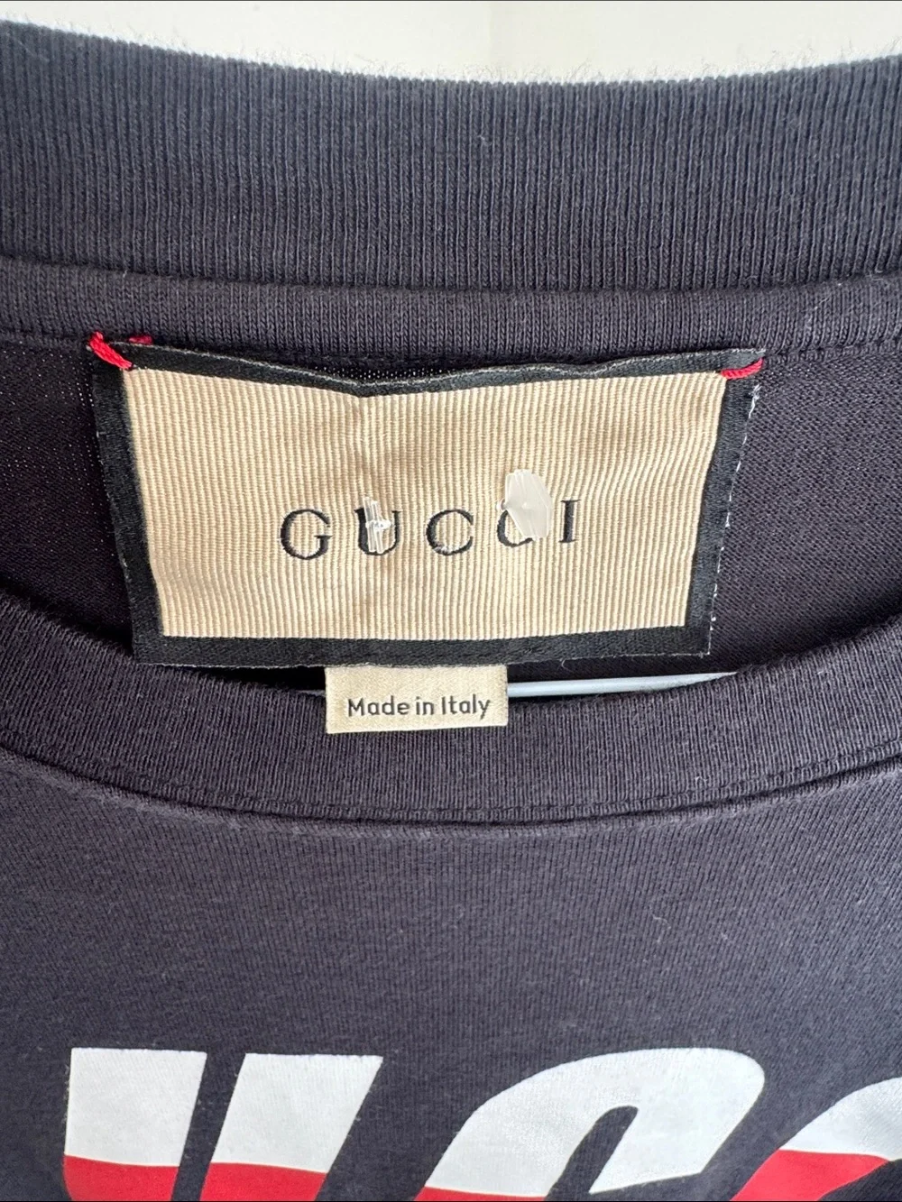Gucci Black Tee with Red and White Graphic Logo